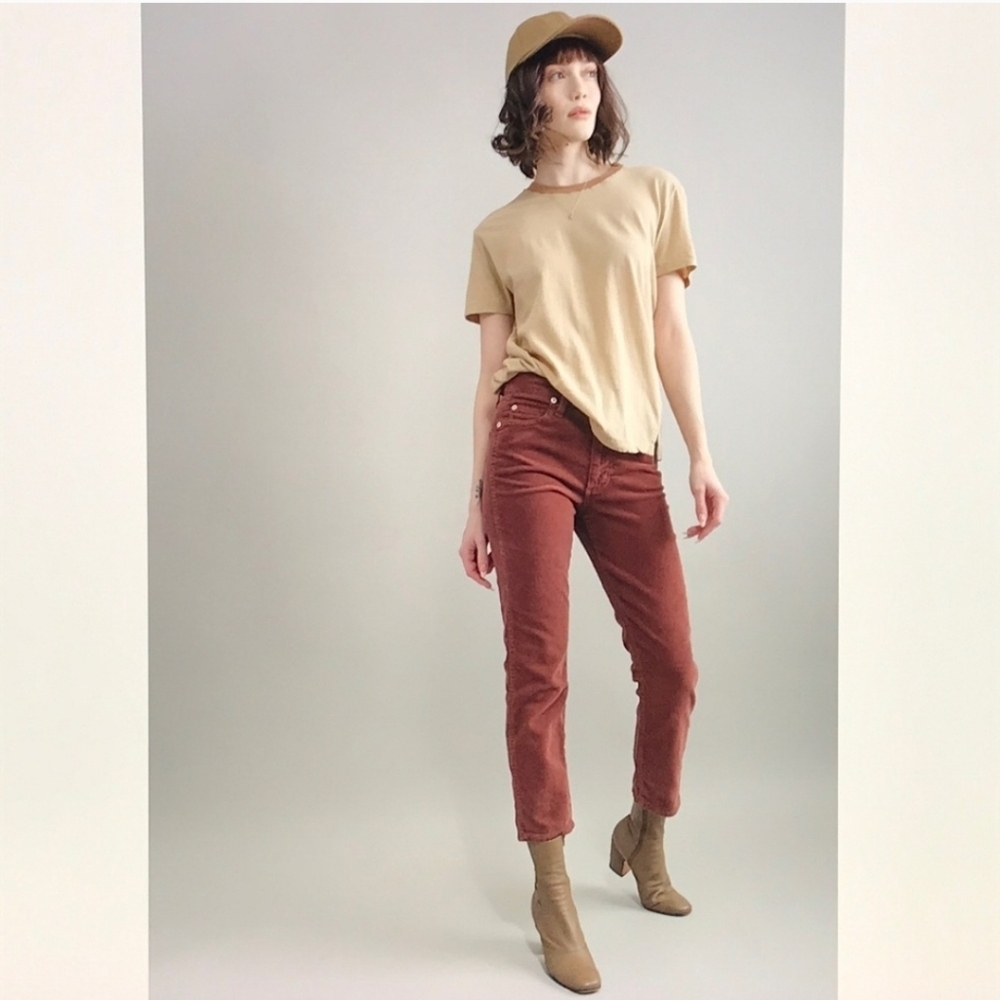Anthropologie AMO Chelsea Crop Slim Leg Corduroy Pants Rust High Rise Stretch